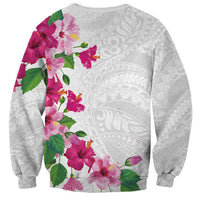 Hawaiian Hibiscus and Art Polynesian Tattoo Sweatshirt White Color