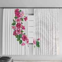 Hawaiian Hibiscus and Art Polynesian Tattoo Window Curtain White Color
