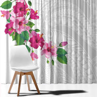 Hawaiian Hibiscus and Art Polynesian Tattoo Window Curtain White Color
