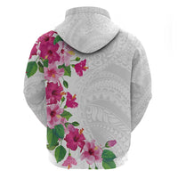 Hawaiian Hibiscus and Art Polynesian Tattoo Zip Hoodie White Color