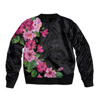 Hawaiian Hibiscus and Art Polynesian Tattoo Bomber Jacket Black Color