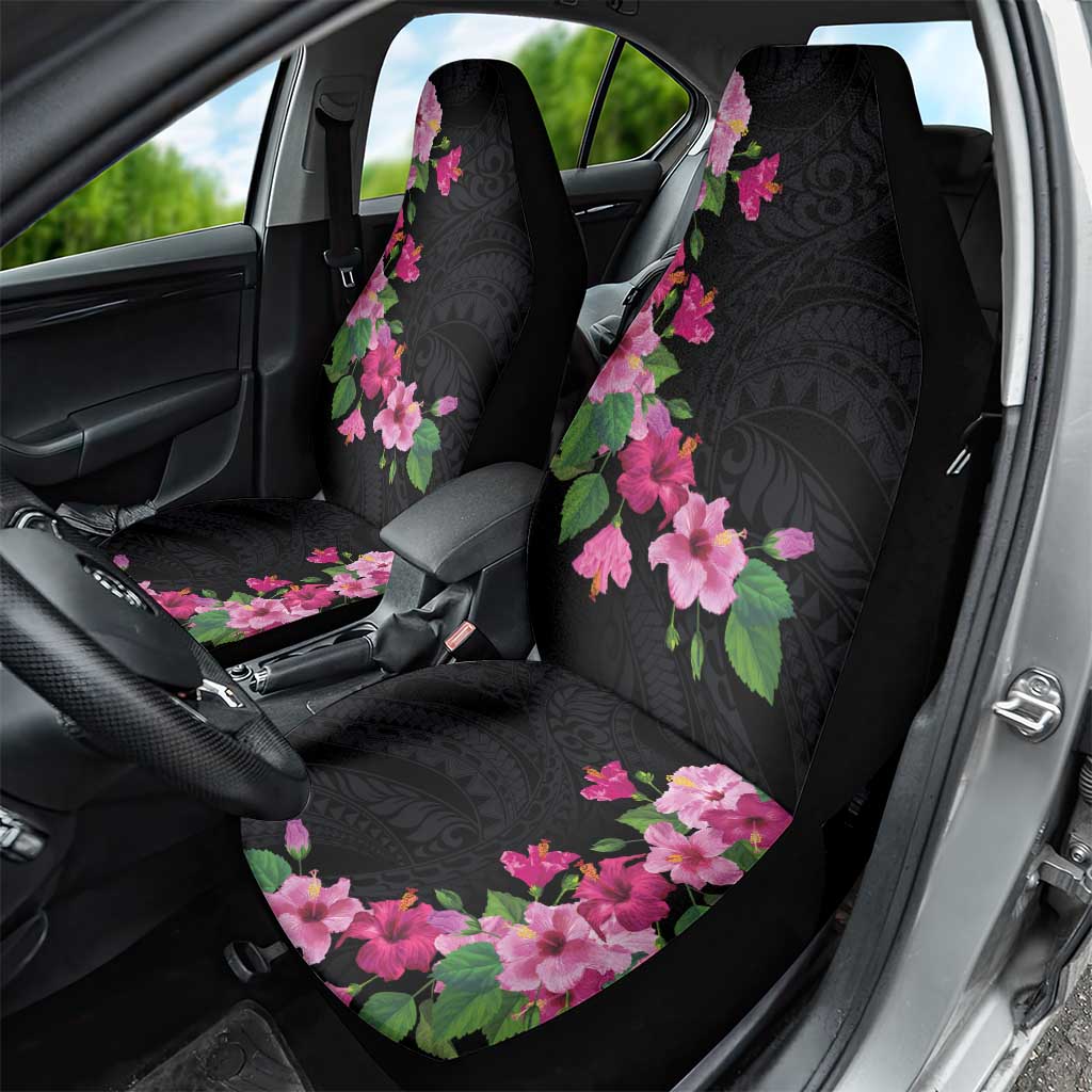 Hawaiian Hibiscus and Art Polynesian Tattoo Car Seat Cover Black Color