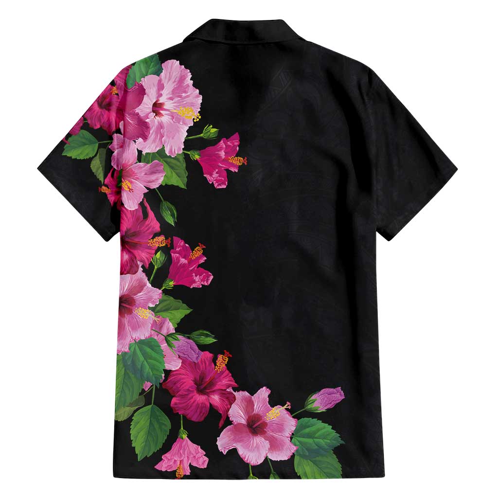 Hawaiian Hibiscus and Art Polynesian Tattoo Family Matching Summer Maxi Dress and Hawaiian Shirt Black Color