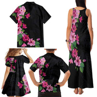 Hawaiian Hibiscus and Art Polynesian Tattoo Family Matching Tank Maxi Dress and Hawaiian Shirt Black Color