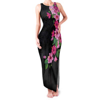 Hawaiian Hibiscus and Art Polynesian Tattoo Family Matching Tank Maxi Dress and Hawaiian Shirt Black Color