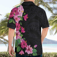 Hawaiian Hibiscus and Art Polynesian Tattoo Hawaiian Shirt Black Color