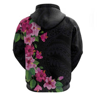 Hawaiian Hibiscus and Art Polynesian Tattoo Hoodie Black Color