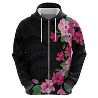 Hawaiian Hibiscus and Art Polynesian Tattoo Hoodie Black Color