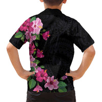 Hawaiian Hibiscus and Art Polynesian Tattoo Kid Hawaiian Shirt Black Color