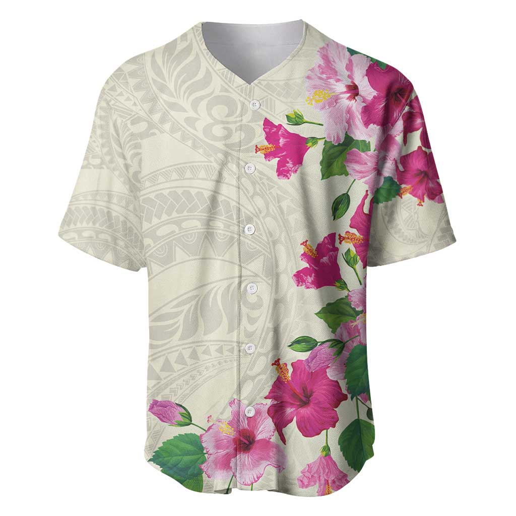 Hawaiian Hibiscus and Art Polynesian Tattoo Baseball Jersey Beige Color LT03 Beige - Polynesian Pride