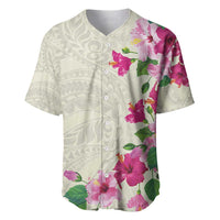 Hawaiian Hibiscus and Art Polynesian Tattoo Baseball Jersey Beige Color LT03 Beige - Polynesian Pride