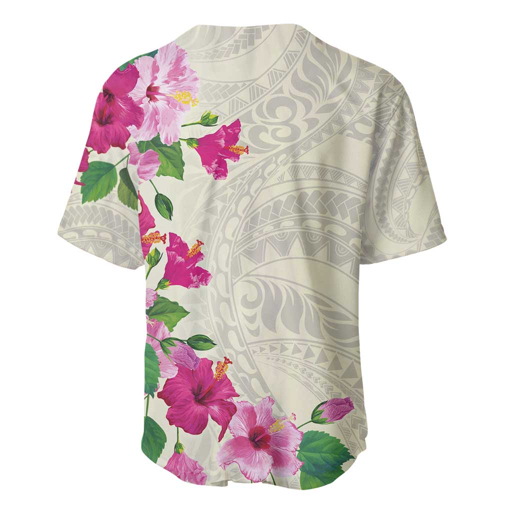 Hawaiian Hibiscus and Art Polynesian Tattoo Baseball Jersey Beige Color LT03 - Polynesian Pride