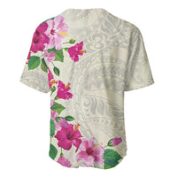 Hawaiian Hibiscus and Art Polynesian Tattoo Baseball Jersey Beige Color LT03 - Polynesian Pride