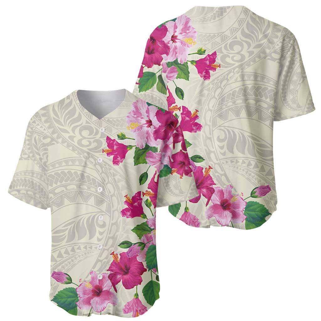 Hawaiian Hibiscus and Art Polynesian Tattoo Baseball Jersey Beige Color LT03 - Polynesian Pride