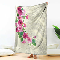 Hawaiian Hibiscus and Art Polynesian Tattoo Blanket Beige Color