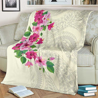 Hawaiian Hibiscus and Art Polynesian Tattoo Blanket Beige Color