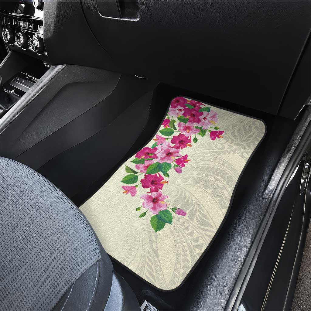 Hawaiian Hibiscus and Art Polynesian Tattoo Car Mats Beige Color