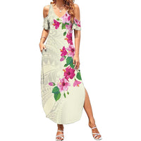 Hawaiian Hibiscus and Art Polynesian Tattoo Family Matching Summer Maxi Dress and Hawaiian Shirt Beige Color