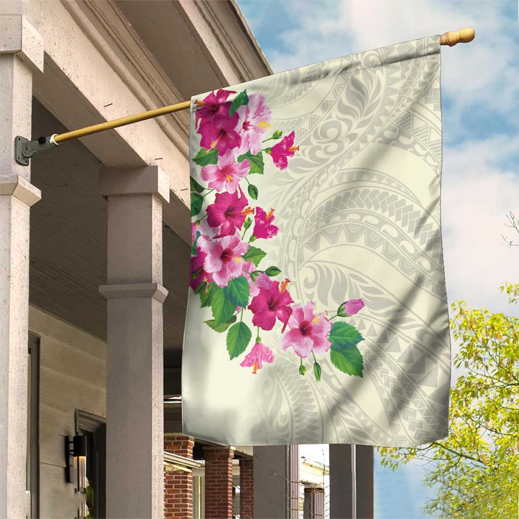 Hawaiian Hibiscus and Art Polynesian Tattoo Garden Flag Beige Color