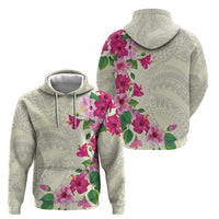 Hawaiian Hibiscus and Art Polynesian Tattoo Hoodie Beige Color