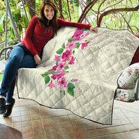 Hawaiian Hibiscus and Art Polynesian Tattoo Quilt Beige Color