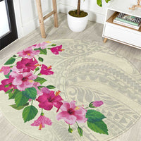Hawaiian Hibiscus and Art Polynesian Tattoo Round Carpet Beige Color LT03 Beige - Polynesian Pride