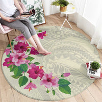 Hawaiian Hibiscus and Art Polynesian Tattoo Round Carpet Beige Color LT03 - Polynesian Pride