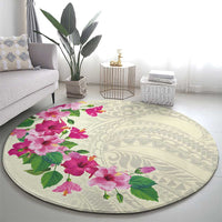 Hawaiian Hibiscus and Art Polynesian Tattoo Round Carpet Beige Color LT03 - Polynesian Pride