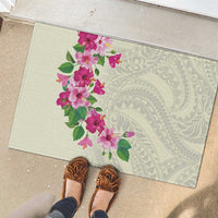 Hawaiian Hibiscus and Art Polynesian Tattoo Rubber Doormat Beige Color