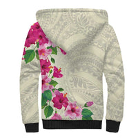 Hawaiian Hibiscus and Art Polynesian Tattoo Sherpa Hoodie Beige Color