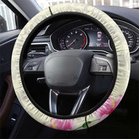 Hawaiian Hibiscus and Art Polynesian Tattoo Steering Wheel Cover Beige Color