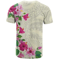 Hawaiian Hibiscus and Art Polynesian Tattoo T Shirt Beige Color