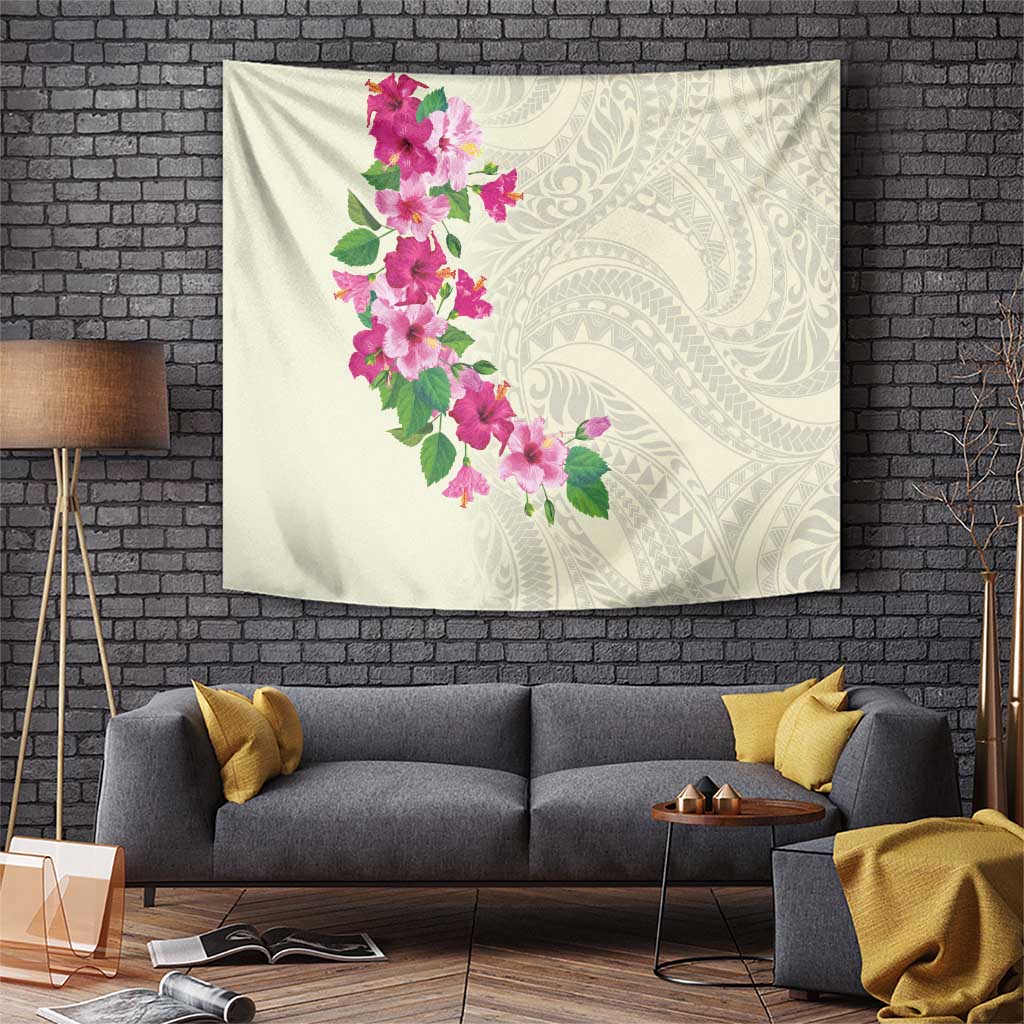 Hawaiian Hibiscus and Art Polynesian Tattoo Tapestry Beige Color LT03 Beige - Polynesian Pride
