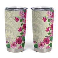 Hawaiian Hibiscus and Art Polynesian Tattoo Tumbler Cup Beige Color