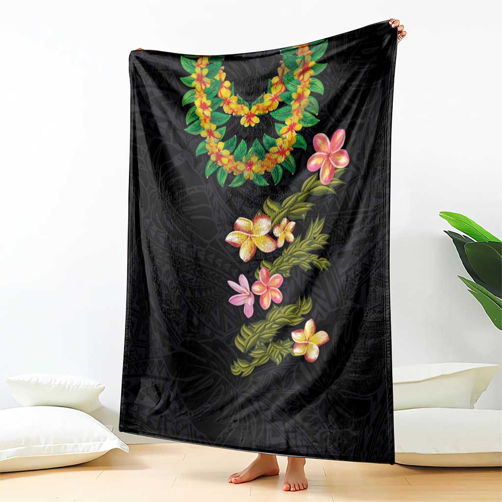 Hawaiian Lei Plumeria and Tropical Leaves Blanket Watercolor Style LT03 - Polynesian Pride