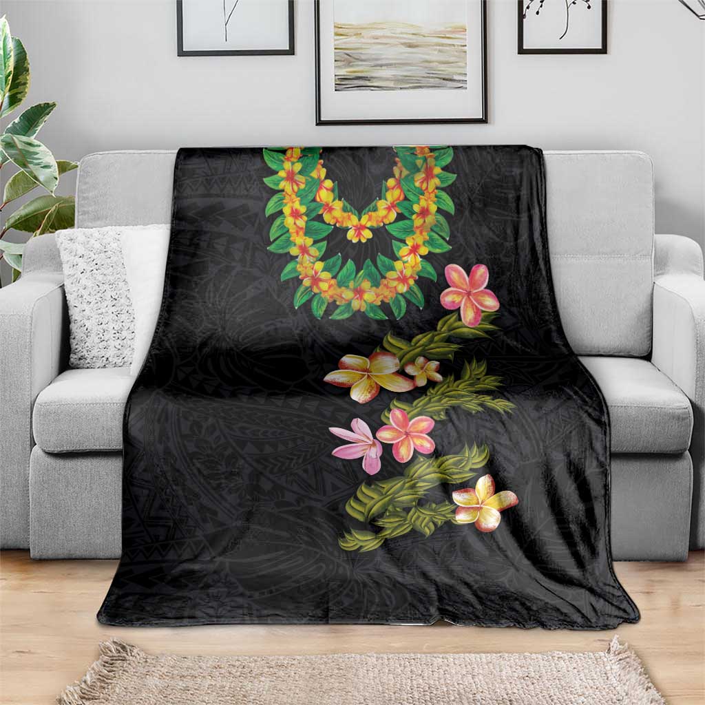 Hawaiian Lei Plumeria and Tropical Leaves Blanket Watercolor Style LT03 - Polynesian Pride