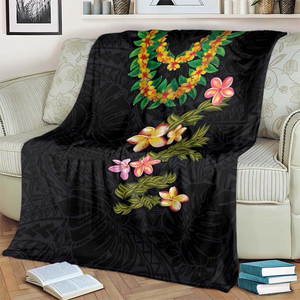 Hawaiian Lei Plumeria and Tropical Leaves Blanket Watercolor Style LT03 - Polynesian Pride