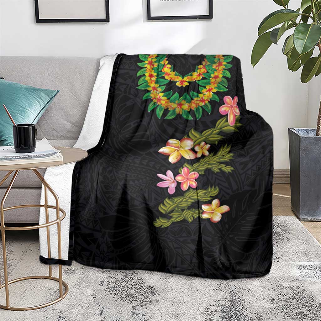 Hawaiian Lei Plumeria and Tropical Leaves Blanket Watercolor Style LT03 - Polynesian Pride