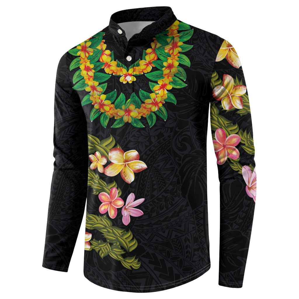 Hawaiian Lei Plumeria and Tropical Leaves Button Sweatshirt Watercolor Style LT03 - Polynesian Pride