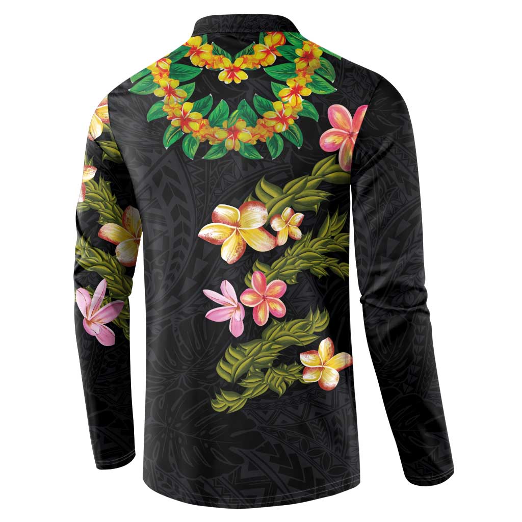 Hawaiian Lei Plumeria and Tropical Leaves Button Sweatshirt Watercolor Style LT03 - Polynesian Pride