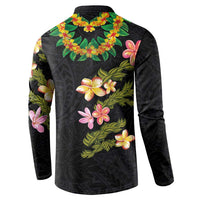 Hawaiian Lei Plumeria and Tropical Leaves Button Sweatshirt Watercolor Style LT03 - Polynesian Pride