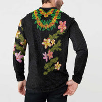 Hawaiian Lei Plumeria and Tropical Leaves Button Sweatshirt Watercolor Style LT03 - Polynesian Pride