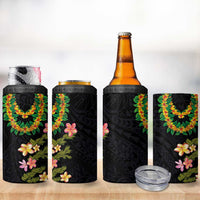 Hawaiian Lei Plumeria and Tropical Leaves 4 in 1 Can Cooler Tumbler Watercolor Style