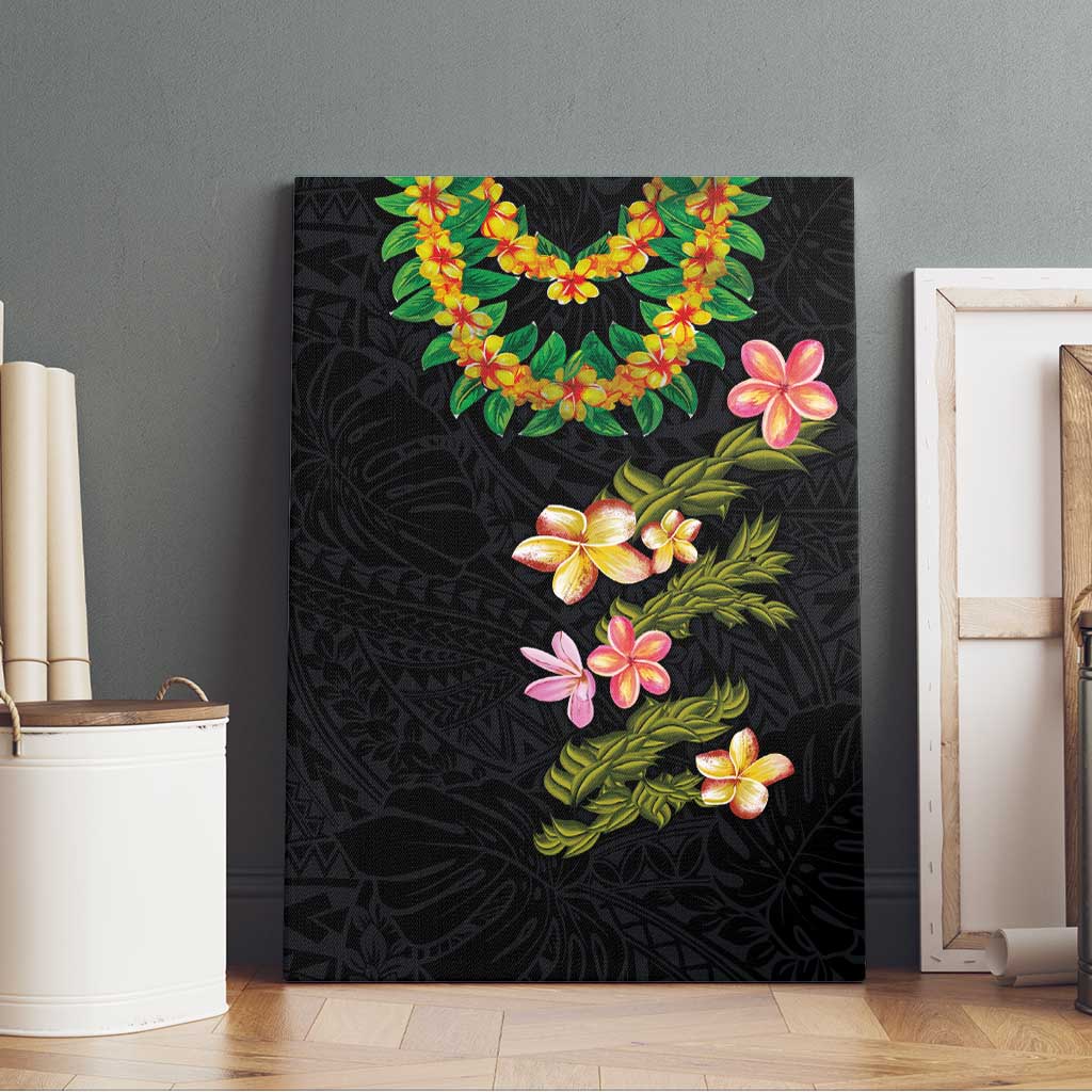 Hawaiian Lei Plumeria and Tropical Leaves Canvas Wall Art Watercolor Style