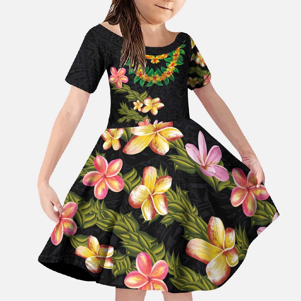 Hawaiian Lei Plumeria and Tropical Leaves Family Matching Long Sleeve Bodycon Dress and Hawaiian Shirt Watercolor Style