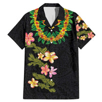 Hawaiian Lei Plumeria and Tropical Leaves Family Matching Mermaid Dress and Hawaiian Shirt Watercolor Style