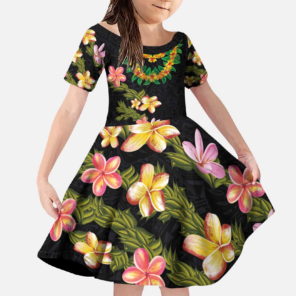 Hawaiian Lei Plumeria and Tropical Leaves Family Matching Off Shoulder Maxi Dress and Hawaiian Shirt Watercolor Style