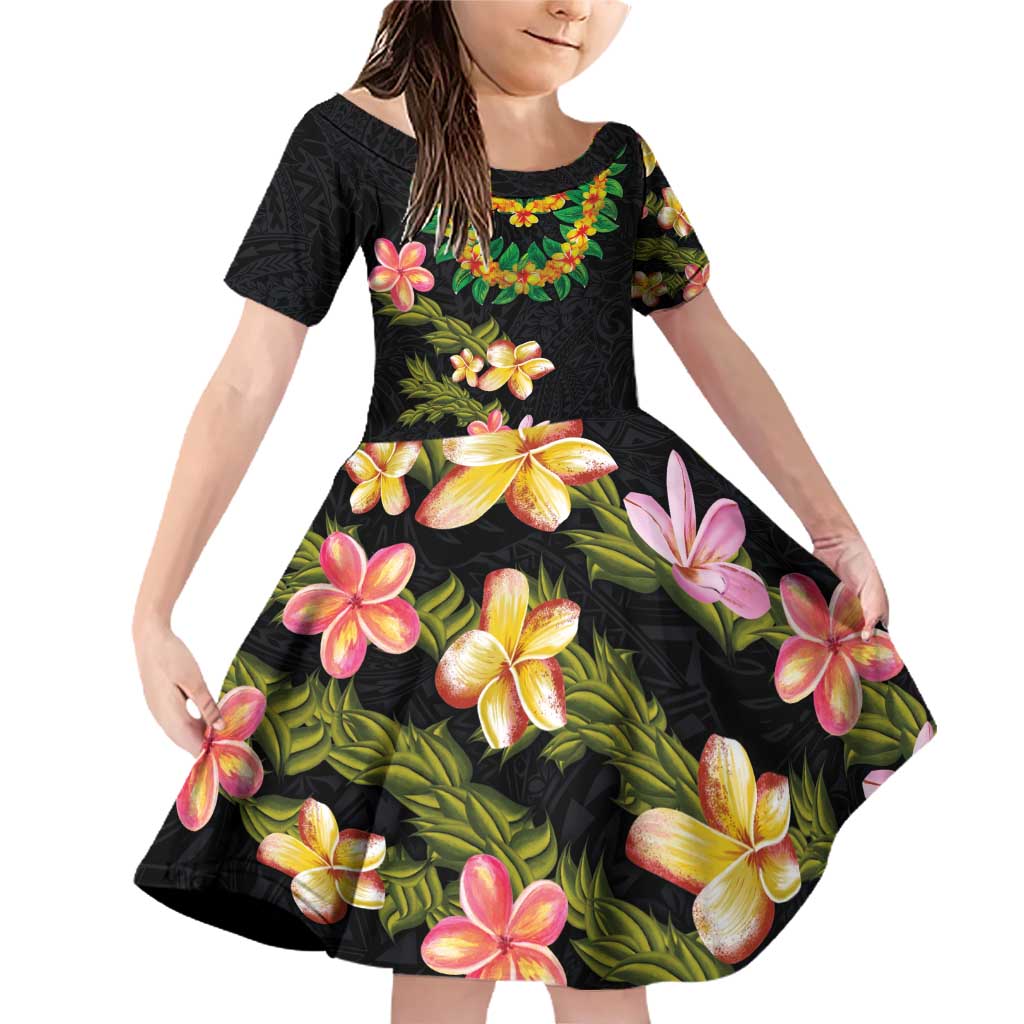 Hawaiian Lei Plumeria and Tropical Leaves Family Matching Off Shoulder Short Dress and Hawaiian Shirt Watercolor Style