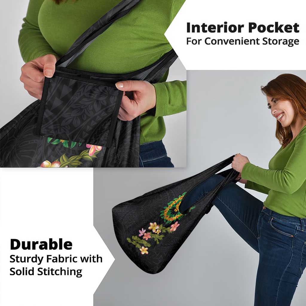 Hawaiian Lei Plumeria and Tropical Leaves Grocery Bag Watercolor Style