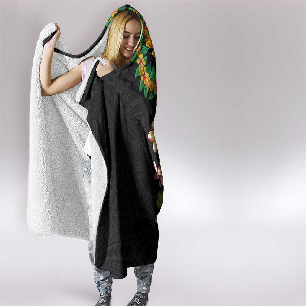 Hawaiian Lei Plumeria and Tropical Leaves Hooded Blanket Watercolor Style LT03 - Polynesian Pride